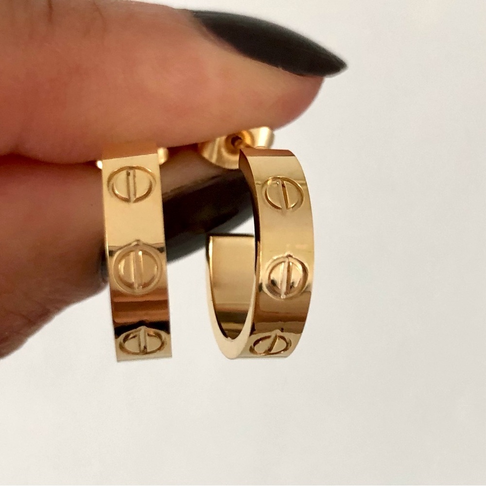 Gold Small Screw Hoop Earrings - Picture 13 of 14